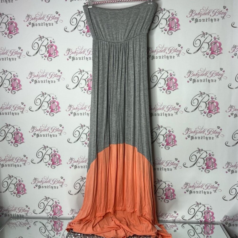 Kismet dress strapless flowy maxi half grey orange summer dress stretchy Gray